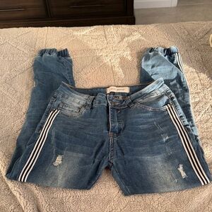 Women's Blue Jeans with Striped Detail